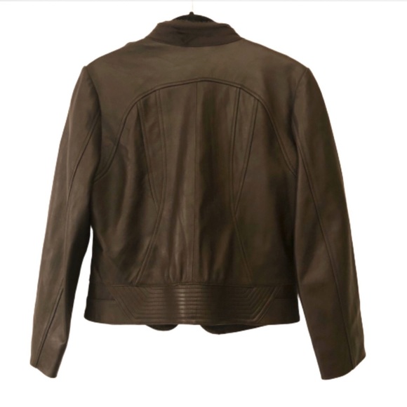 Teri Jon Sportswear Leather Bomber Jacket - Picture 2 of 5